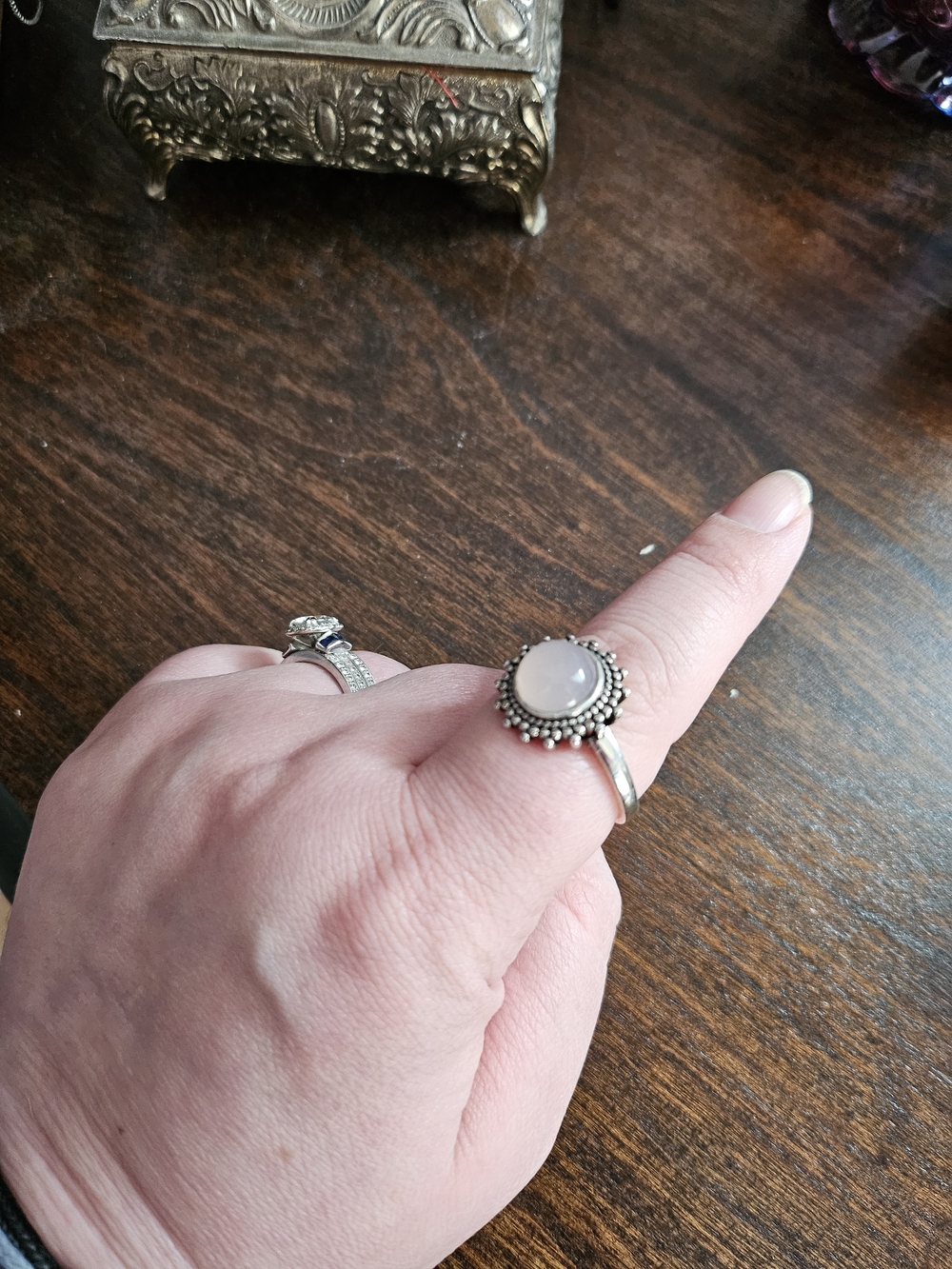 Sterling Silver Rose Quartz Halo Ring - Elegant Pink Stone